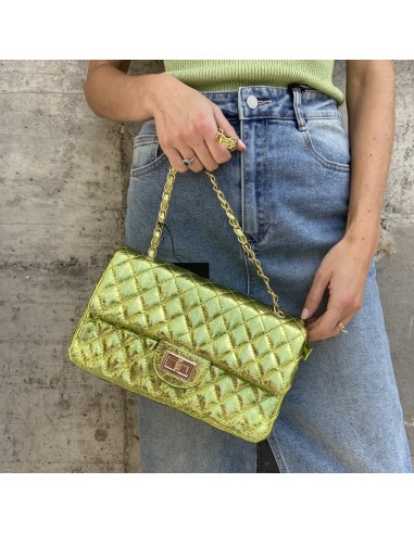 BORSA VERDE METALLIZZATA TRAPUNTATA