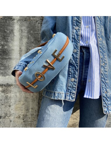 BORSA IN DENIM CON BORCHIE CUOIO