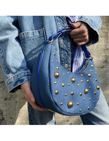 BORSA IN DENIM CON BORCHIE BLU