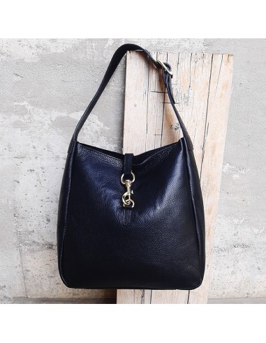 Maxi-bag in pelle nera con morsetto