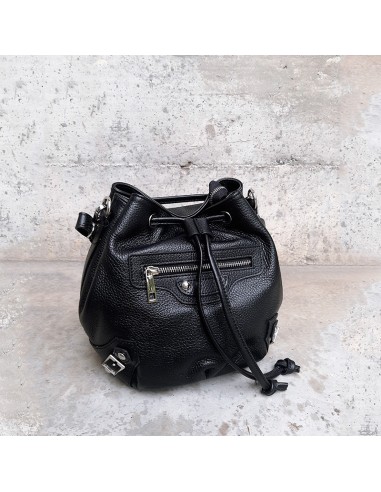 Secchiello in pelle nera con zip