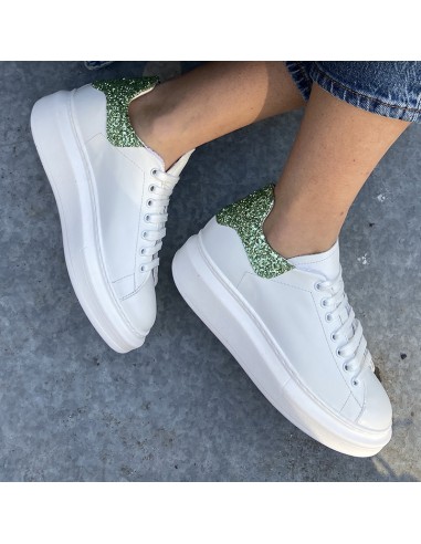 PASINETTI PL SNEAKERS BIANCA CON GLITTER VERDI