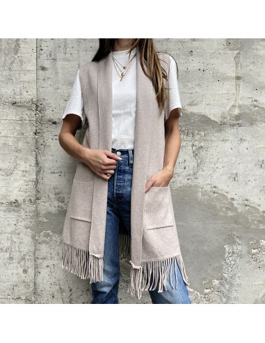 Gilet in maglia con frange taupe