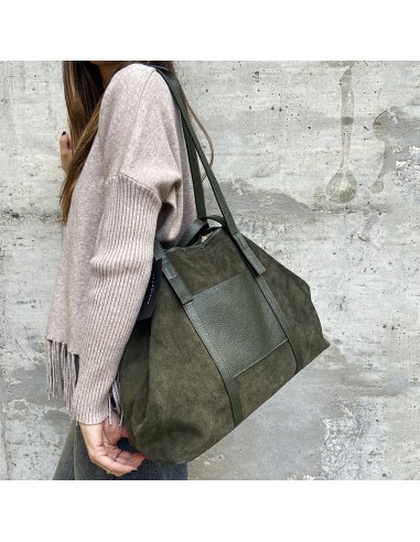 Pasinetti Maxi-shopper in camoscio verdone