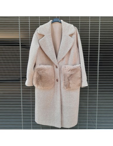 Cappotto reversibile taupe con tasche in pelliccia