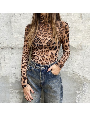 Top collo alto con stampa animalier