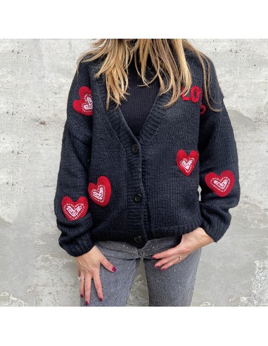 Cardigan nero con cuori