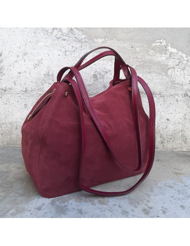 Maxi-bag in camoscio bordeaux con bulloni