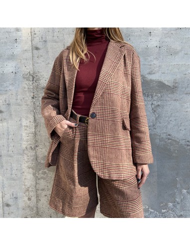 Blazer in check cammello e bordeaux