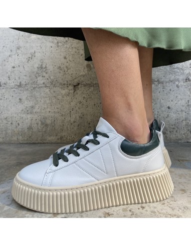 Vitamina sneakers in pelle bianca / verdone con zeppa