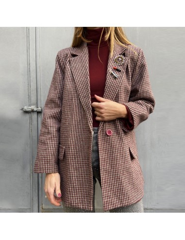 Blazer in lana con trama vichy bordeaux