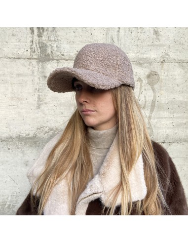 Cappellino teddy beige con visiera