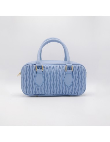 Borsa celeste con trapuntatura a zig-zag