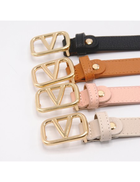 Cintura in pelle cuoio con logo V
