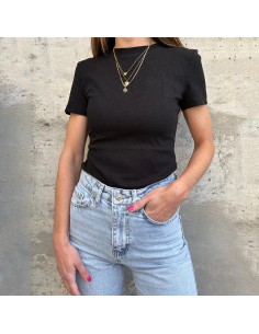 Lumina t-shirt a costine nera