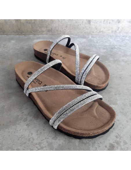 Dorea sandalo/ciabattina con micro-strass