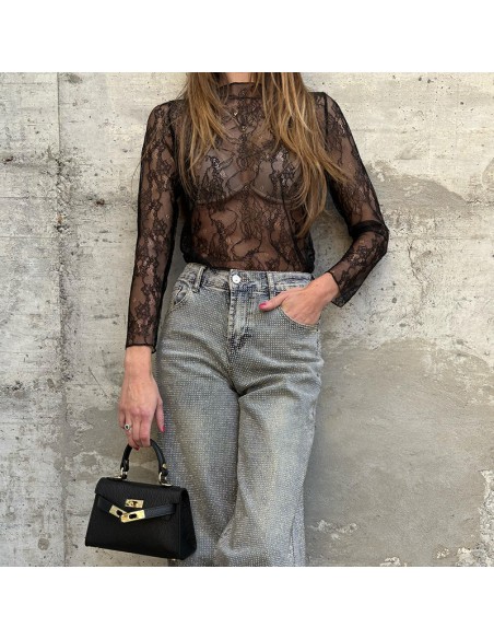 Maglia in pizzo chantilly nero