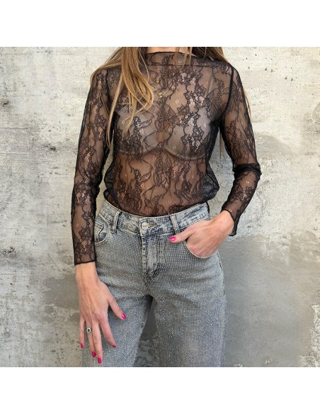 Maglia in pizzo chantilly nero