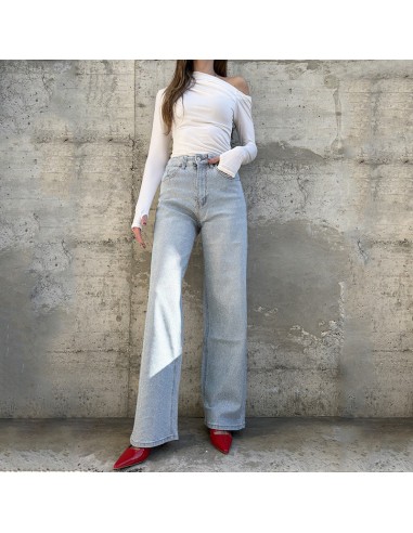Jeans azzurro con strass multicolor