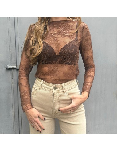 Maglia in pizzo chantilly marrone