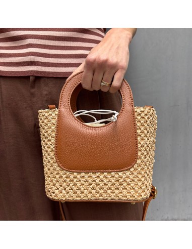 Mini-bag in pelle cuoi e rafia
