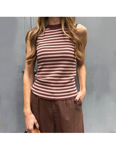 Top halter a righe marrone/cipria