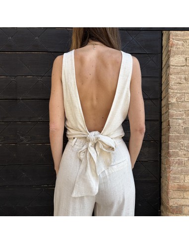 Lumina top in lino beige con fiocco