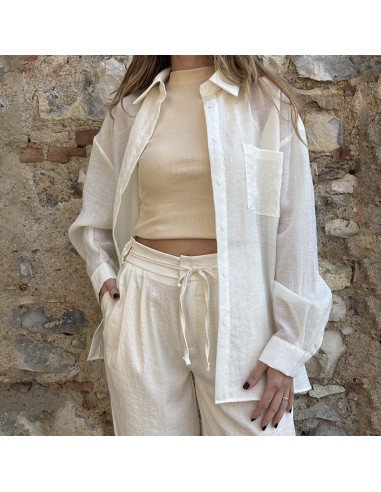 Camicia in lino semitrasparente bianca