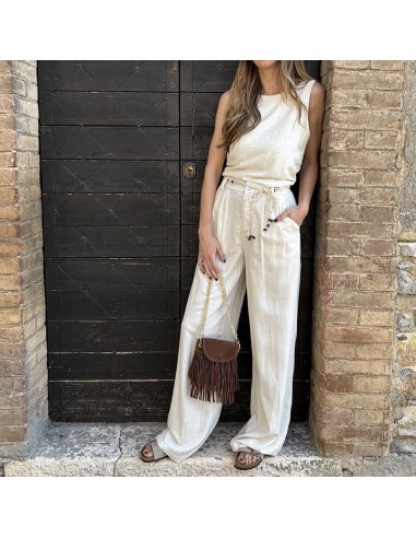 Lumina pantalone in lino beige con cintura