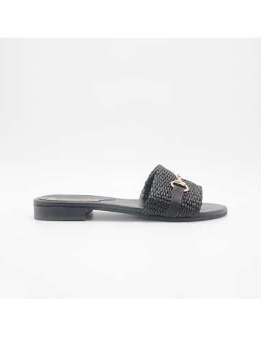 Ciabattina in pelle e rafia nero