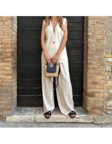 Coordinato in lino panna gilet + pantalone