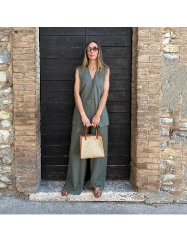 Coordinato in lino verdone gilet + pantalone