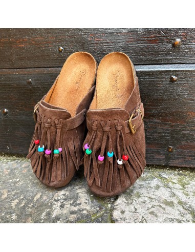 Sabot in pelle scamosciata con frange t.moro