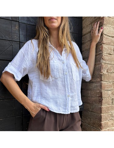 Camicia 100% lino bainco con tasche