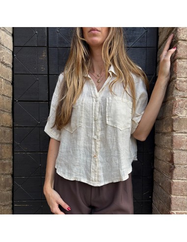 Camicia 100% lino panna con tasche