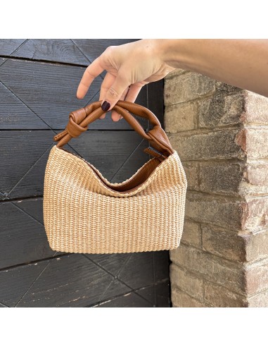 Mini-bag in rafia e pelle cuoio