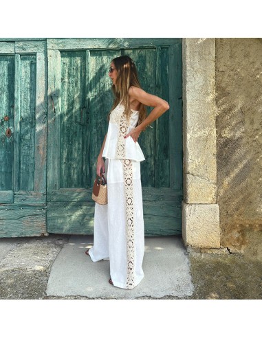Lumina pantalone in lino bianco con banda