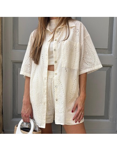 Lumina maxi-camicia in pizzo sangallo bianca