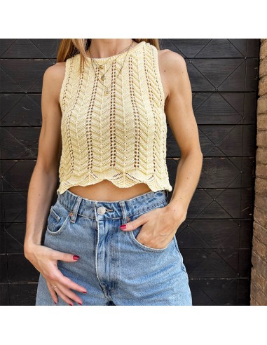 Crop-top uncinetto giallo