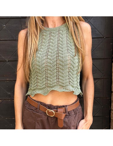 Crop-top uncinetto salvia