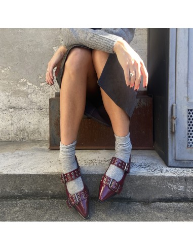 Pasinetti ballerina bordeaux con anellini e fibbie