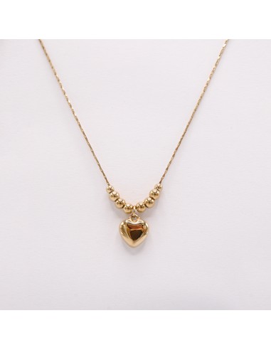 Collana in acciaio con cuore e granelli oro