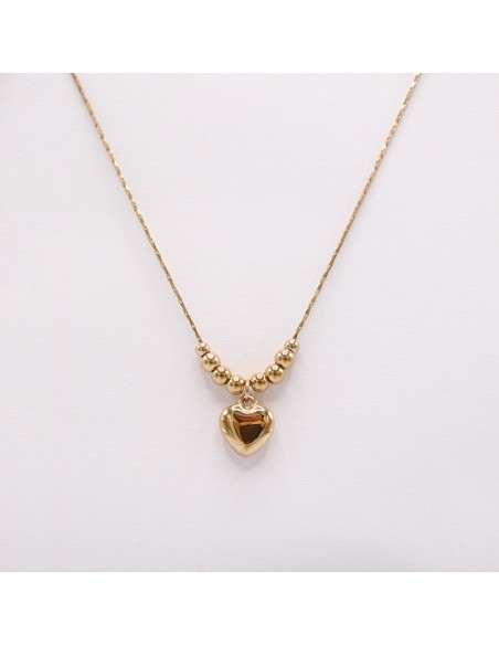Collana in acciaio con cuore e granelli oro