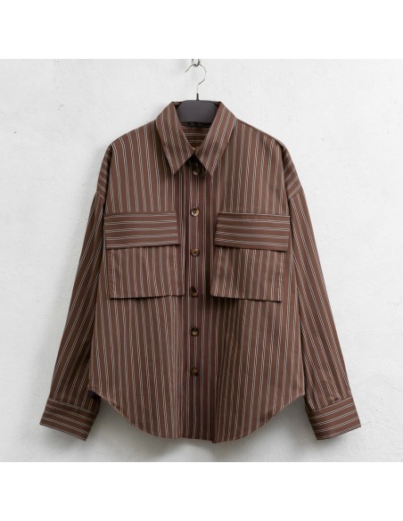 Lumina camicia a righe marrone LD3407