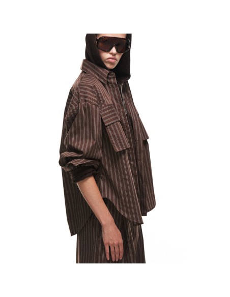 Lumina camicia a righe marrone LD3407