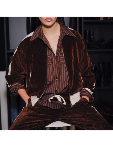 Lumina camicia a righe marrone LD3407