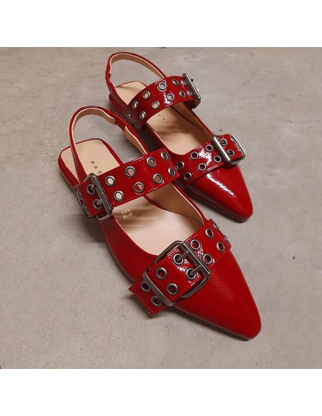 Pasinetti slingback rossa con anelli e fibbie