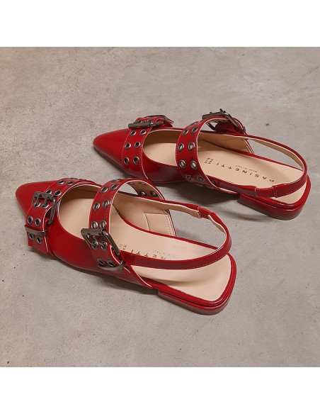 Pasinetti slingback rossa con anelli e fibbie