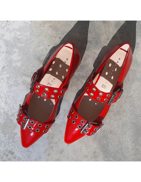 Pasinetti ballerina rosso con anelli e fibbie