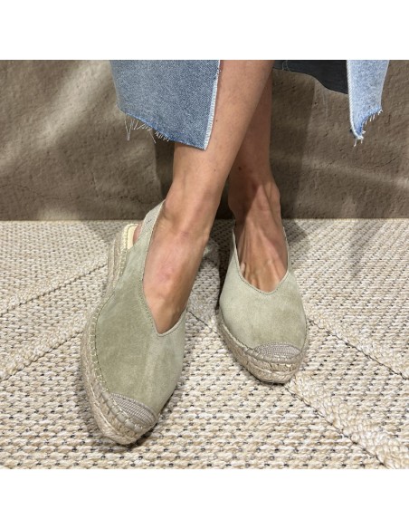 Slingback espadrillasin in pelle scamosciata verde